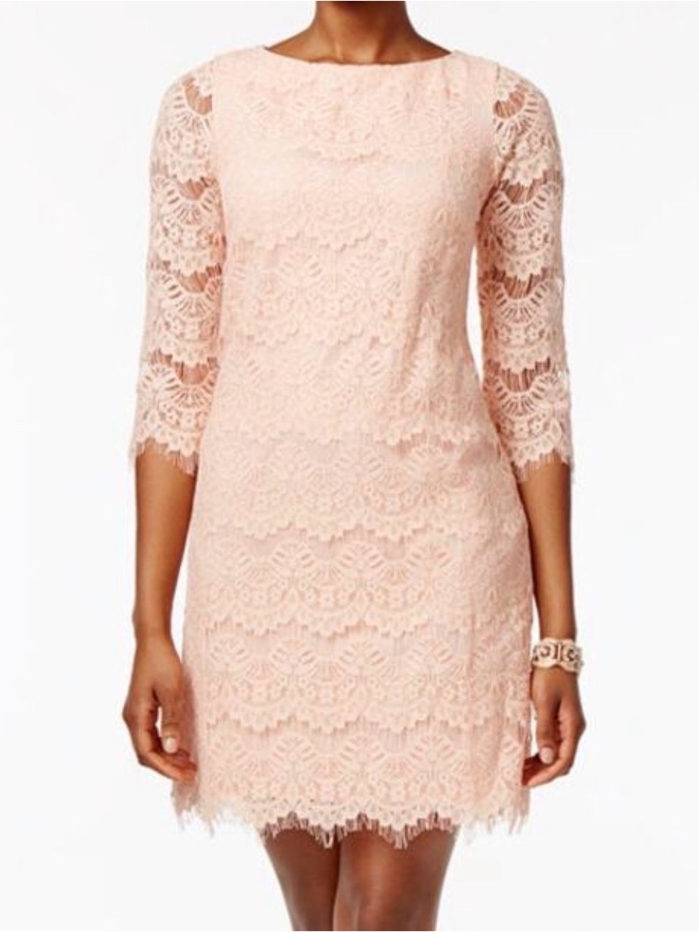 🍑🍑🍑Jessica Howard Elegant Bright Pastel Peach Boat Neck Lace Dress sz10 - Picture 2 of 16